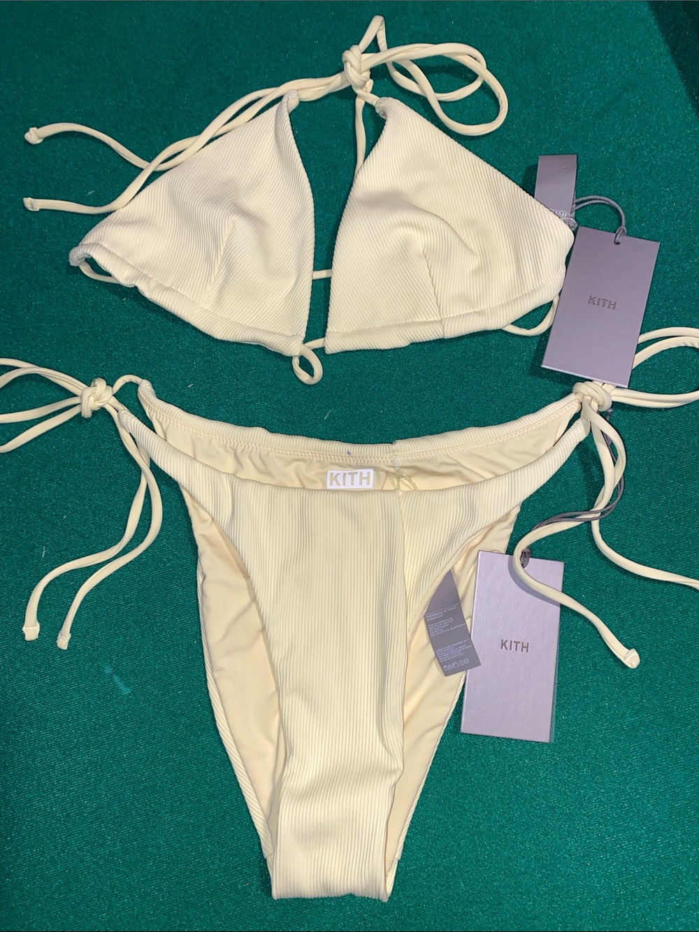 Kith  Pale Yellow Ribbed Tie-Side Bikini Set